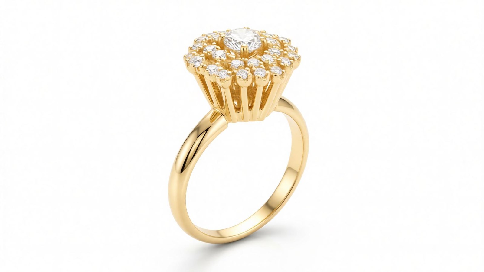 Anel Buquê de Diamantes — ouro 18k amarelo com composição em buquê de 12 diamantes brilhantes