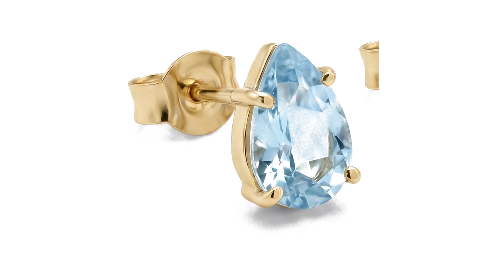 Brincos Água-Marinha — par de águas-marinhas naturais corte pera em ouro 18k amarelo com cravação 3 garras