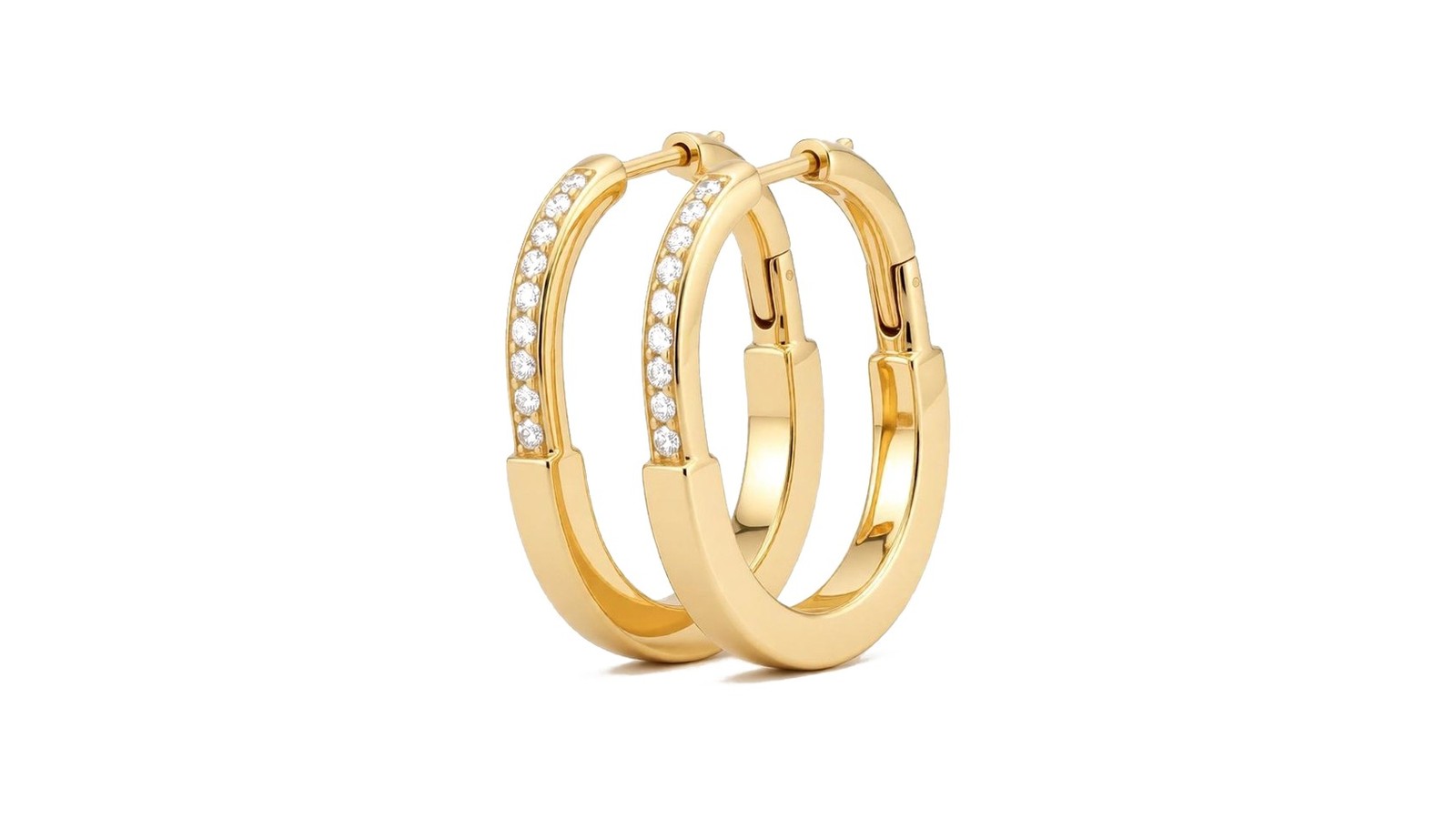 Brincos Argola Aurora — par de argolas em ouro 18k com esmalte verde pastel e pavê de diamantes na borda interna