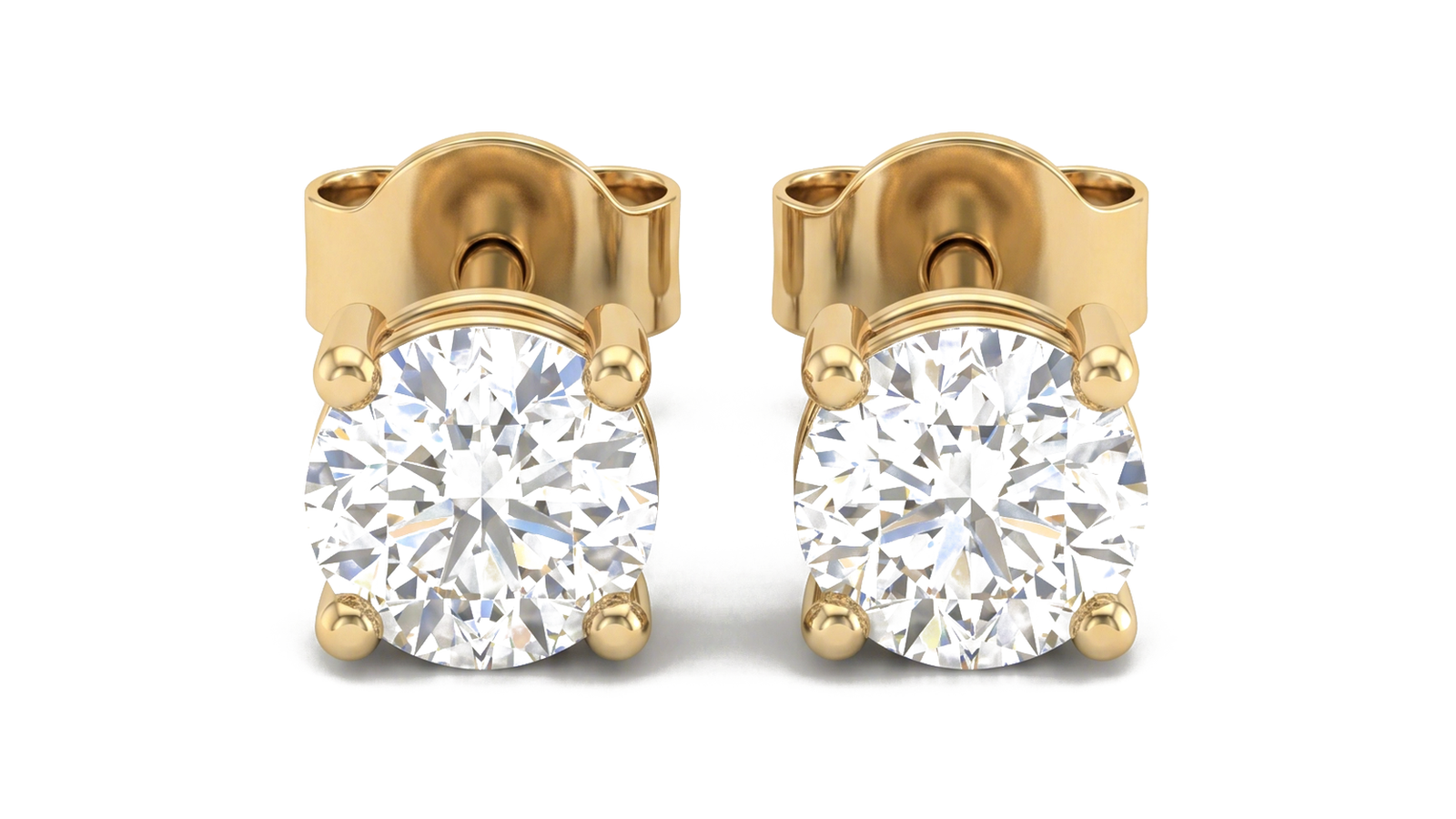 Brincos Diamante Stud — par de diamantes brilhantes redondos em cravação 4 garras com pino borboleta
