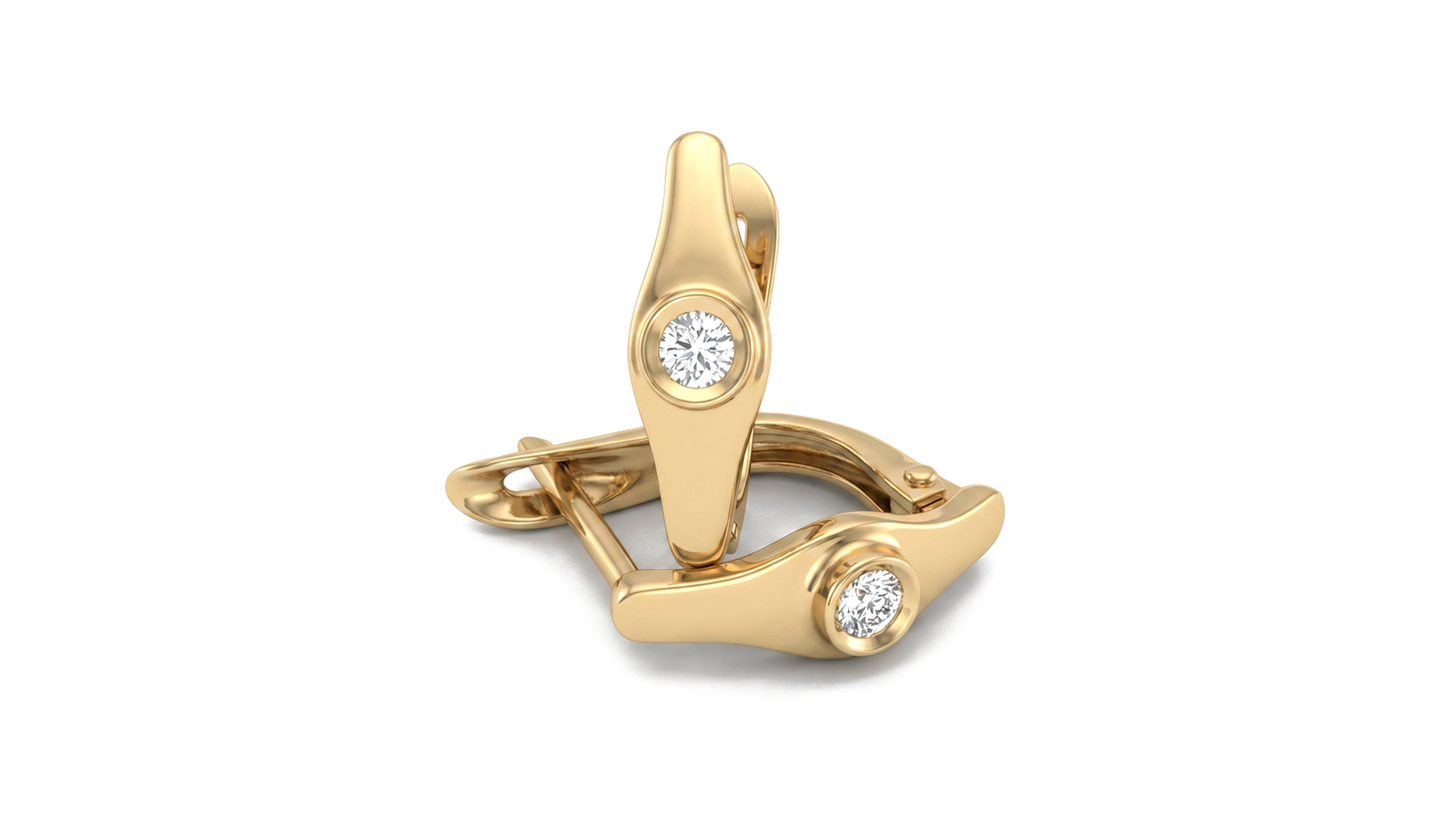 Brincos em ouro 18k amarelo com formato de olho fluido e diamante brilhante na pupila
