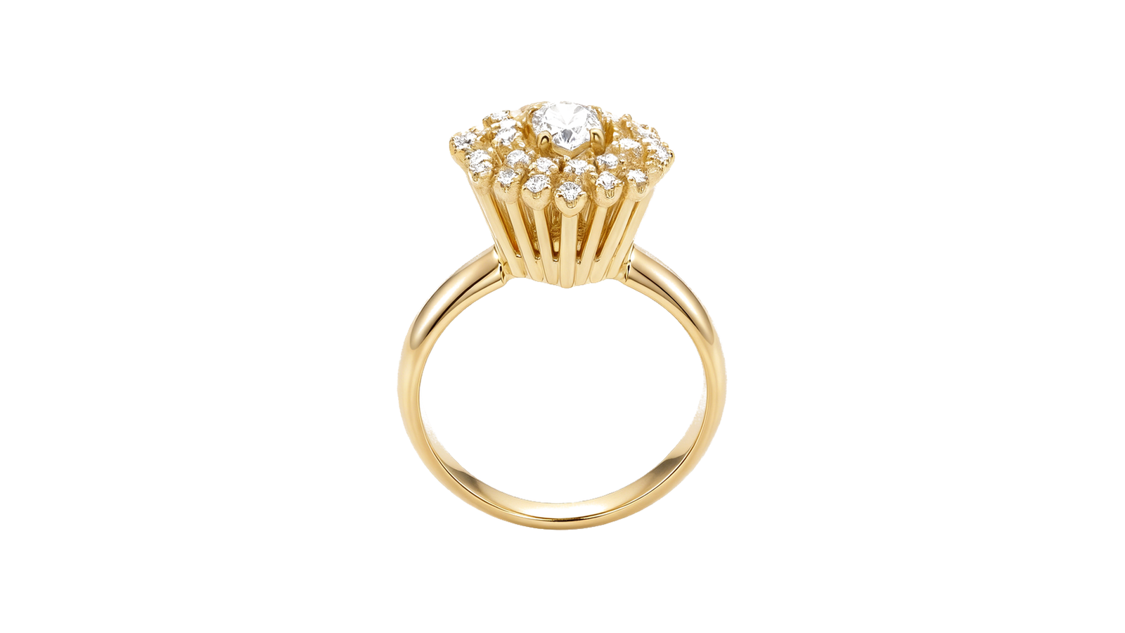 Anel Buquê de Diamantes — ouro 18k amarelo com composição em buquê de 12 diamantes brilhantes