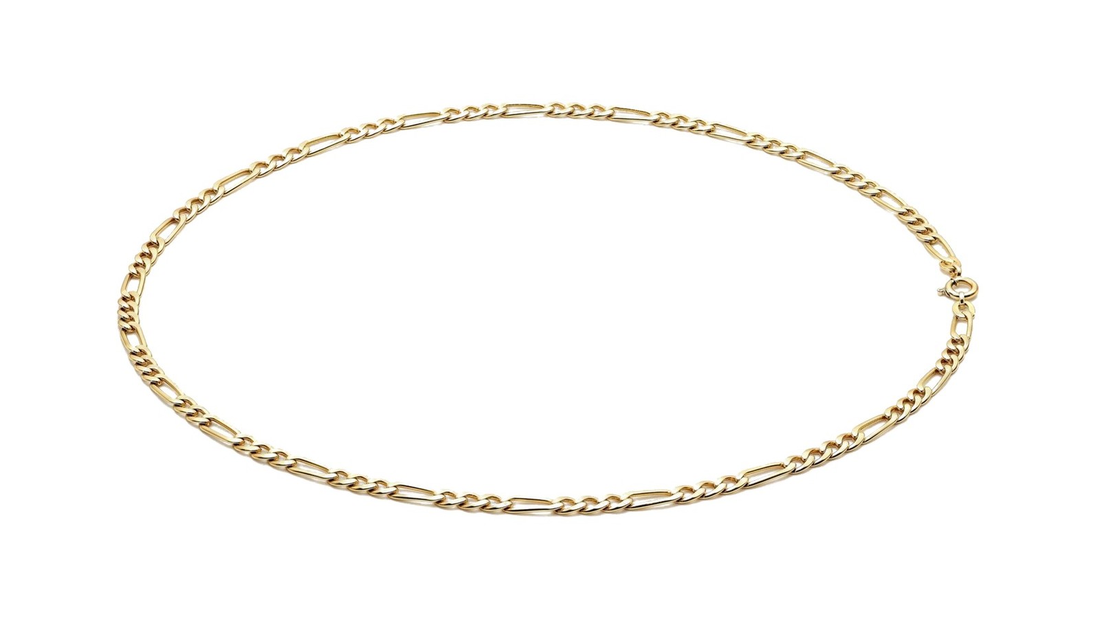 Corrente Figaro em ouro 18k amarelo · padrão 1+3 alternado entre elo longo e três curtos · padrão italiano