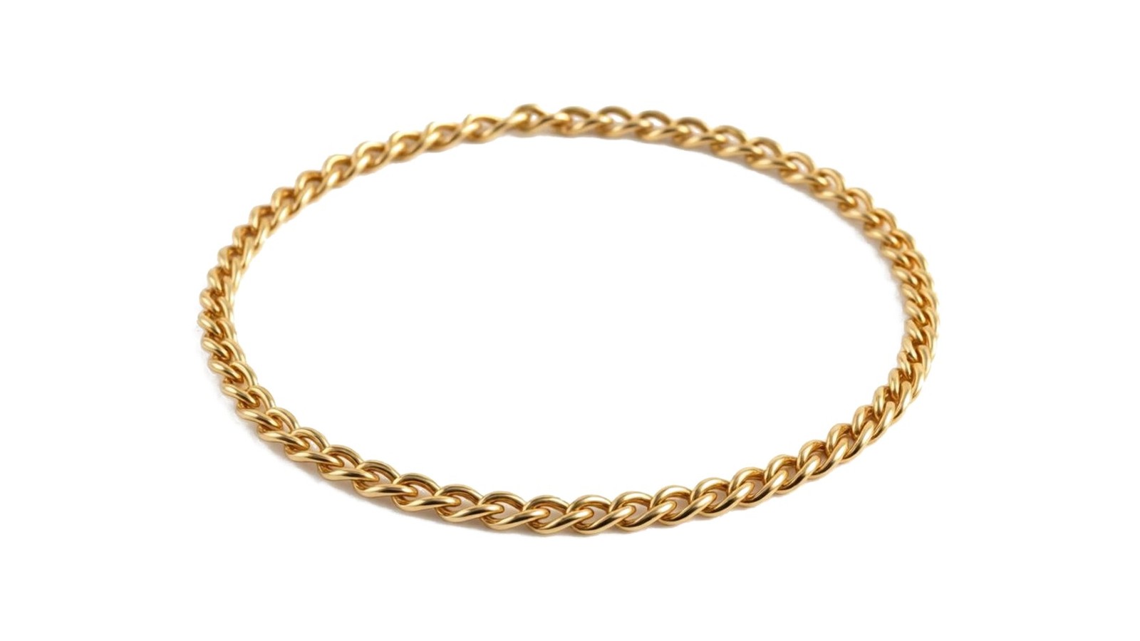 Corrente Grumet em ouro 18k amarelo · elos torcidos achatados entrelaçados · padrão cubano clássico