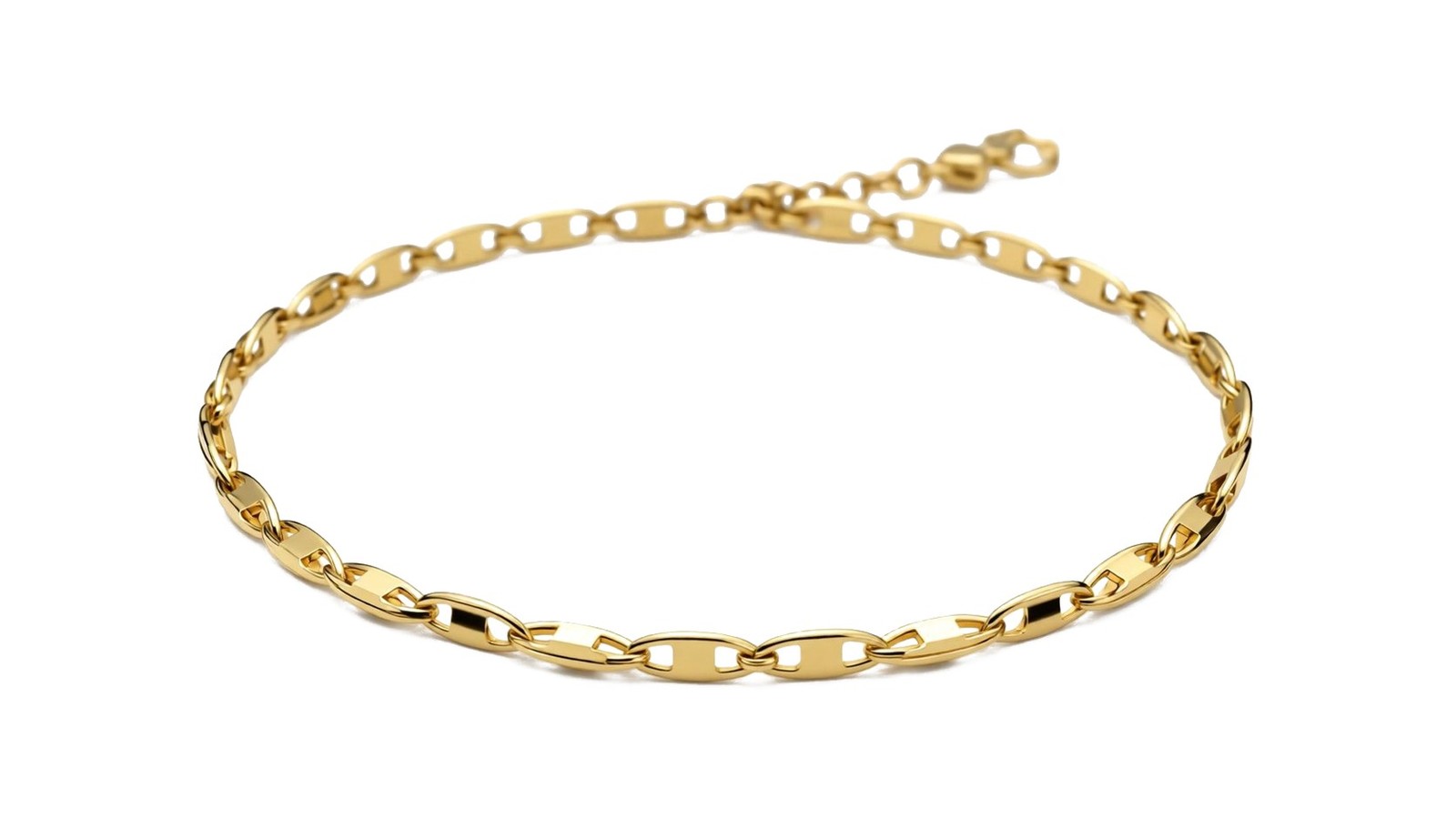 Corrente Piastrini em ouro 18k amarelo · placas marinhas planas com barra central · padrão âncora