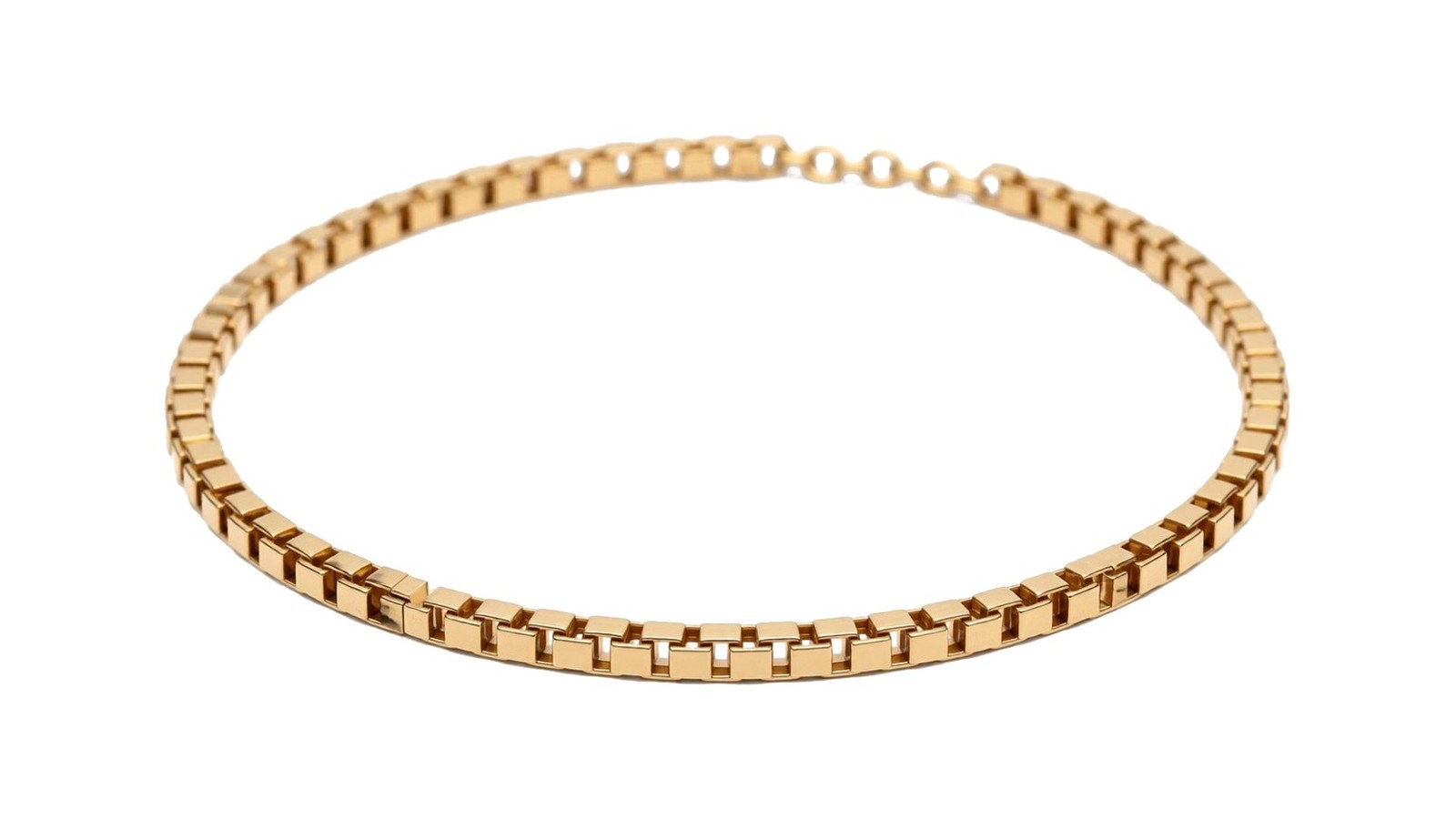 Corrente Veneziana em ouro 18k amarelo · elos quadrados em sequência tridimensional · padrão italiano clássico